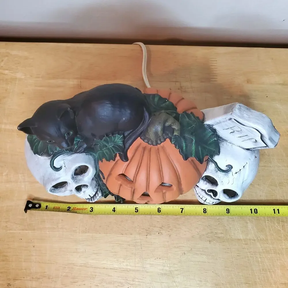 Pumpkin Skull Black Cat Halloween Lamp with Red Light 10